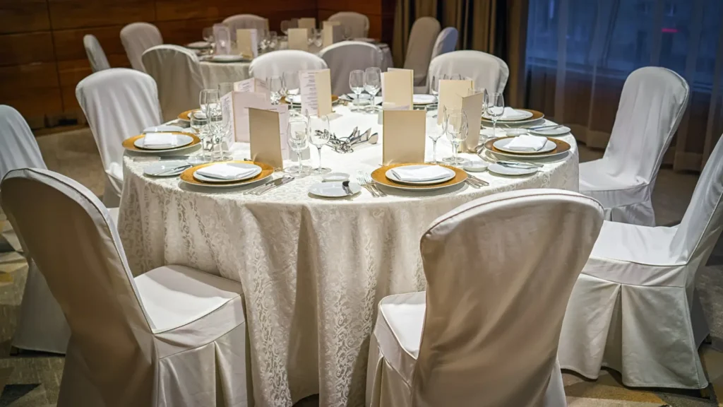 Mesa con sillas en alquiler ofrecidas por Bodas&Eventos para bodas, comuniones y todo tipo de eventos